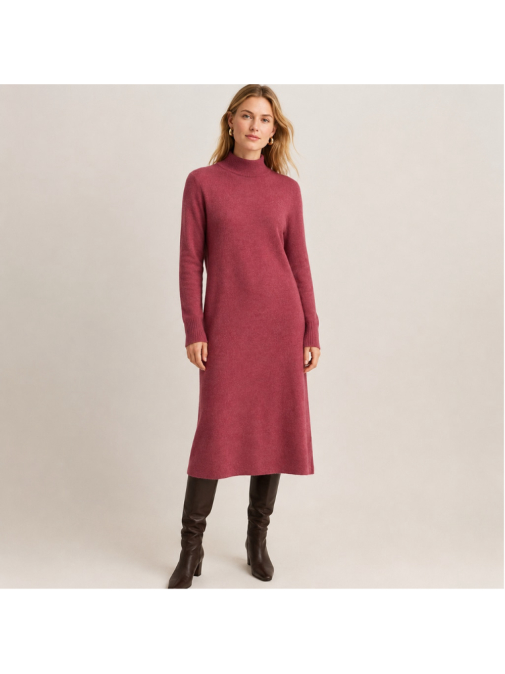 J. Crew Extra Soft Yarn Raspberry Mock Neck Button Sweater midi Dress XS